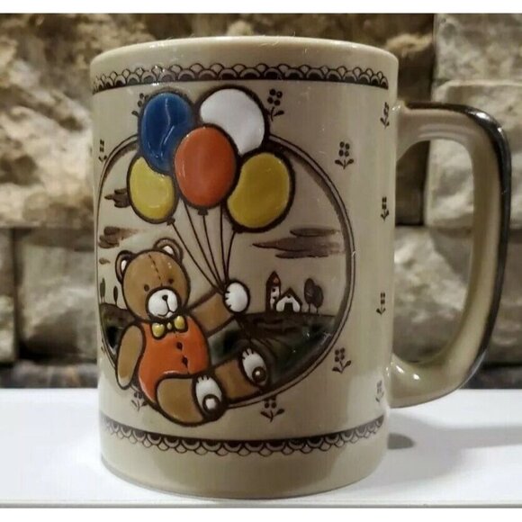 Teddy Bear Balloon Birthday Party Coffee Mug Tea Hot Chocolate Otagiri Looking - Picture 5 of 7